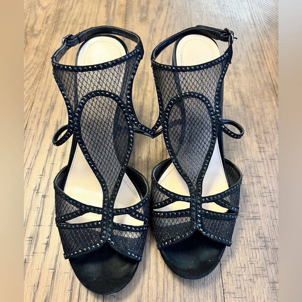 Vince Camuto Black Mesh Heels with Rhinestone Accents